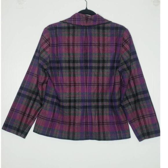 Conrad C Plaid Wool Blend Blazer 6 Ruffle Front Fall Pink Purple Gray Career - Picture 11 of 13